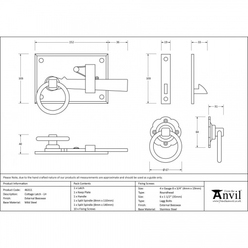 External Beeswax Cottage Latch - LH